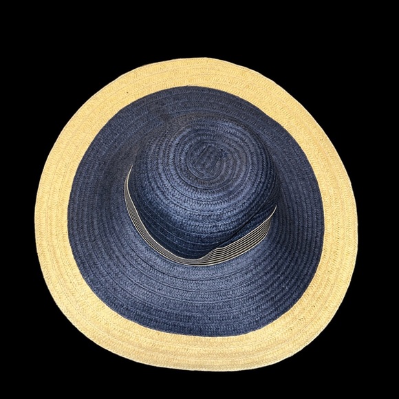 Betmar Lora navy/natural toyo straw wide brim floppy hat One Size - Picture 4 of 10